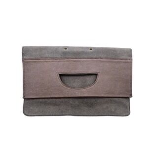 Molly G Foldover Clutch Womens OS Grey Taupe Excellent Suede Leather Handbag